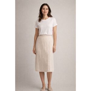 Jeanne Pierre Cream Cable Knit Wool Angora Skirt Womens Small